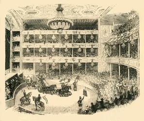 Interior do anfiteatro de Astleys em 1843, c1878.