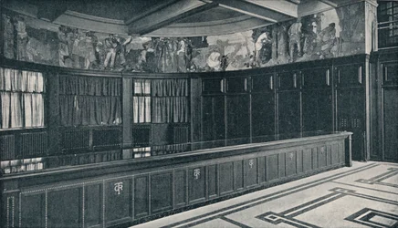 Interior dos escritórios da Grand Trunk Railways em Londres com friso de têmpera por Frank Brangwyn, c1909
