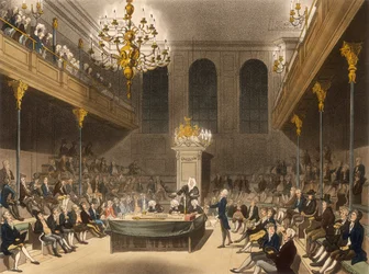 Interior da Câmara dos Comuns, Westminster, Londres, 1809
