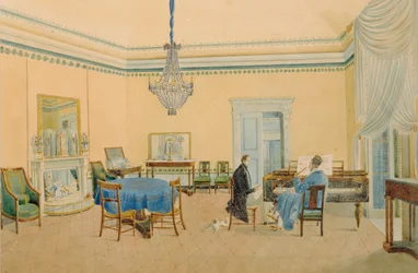 Interior com figuras. A sala de música, 1830-1839