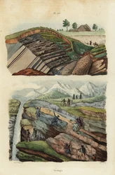 Minas de ferro nas montanhas Hartz, perto de Clausthal, Alemanha, e caminhantes que atravessam rios, montanhas e geleiras