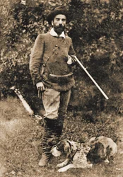 Isaac Ilyich Levitan 1860-1900 com seu cachorro Vesta, antes de 1893.