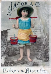 Jacob e Cos. Bolos e biscoitos, c1900s-c1920s. Postal de publicidade