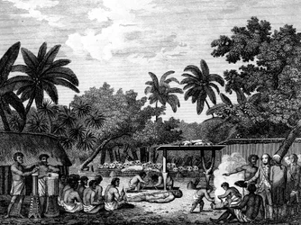 James Cook, navegador inglês, testemunhando o sacrifício humano em Taihiti Otaheite c1773 1815
