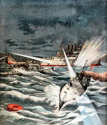 Barcos de torpedo japoneses fazendo ataque surpresa, Guerra Russo-Japonesa, 1904