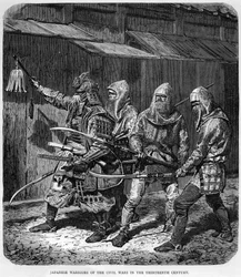Guerreiros japoneses das guerras civis no século XIII, c1875