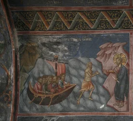 Jesus anda na água. Cristo salvando Pedro do afogamento, século XIV