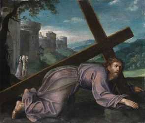Jesus cai sob a cruz. pintor do norte da Itália do século XVII