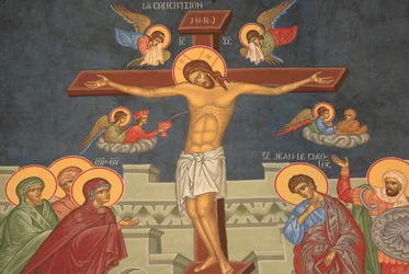 A crucificação de Jesus. Igreja ortodoxa de Saint-Antoine-le-Grand Saint-Laurent-en-Royans França