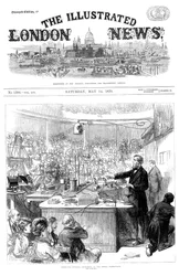 John Tyndall palestrando sobre eletromagnetismo na Royal Institution, Londres. Maio de 1870