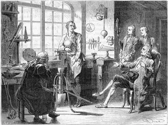 Joseph Black visitando James Watt em sua oficina em Glasgow, c1760 c1879