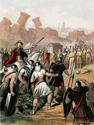 Josué exorta seu exército fora dos muros de Jericó, c1860