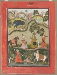 Kanhara Ragini: Canção de inspiração para Krishna por matar o demônio do elefante ..., c. 1760