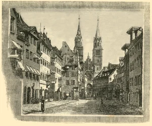 Karolinen-Strasse e Igreja de São Lourenço, Nuremberg, 1890.