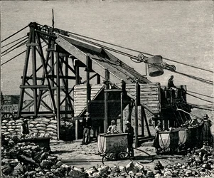 Mina de diamantes Kimbereley: aparelho para elevar a terra diamantífera, 1896