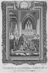 Rei Henrique o sexto coroado na igreja Catedral de Notre Dame, em Paris, c1787