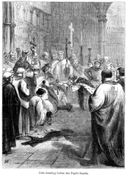 Rei João 1167-1216 ajoelhado diante do legado dos papas, 1213