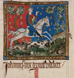 Caça ao rei João a cavalo, século XIV