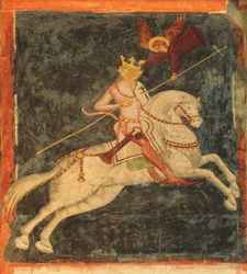 Rei Wladyslaw II. Jagiello. Afresco na capela da Trindade em Lublin, início do século XV