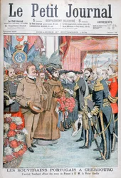 Rei e rainha de Portugal, presenteados com flores pelo almirante Touchard, 1904