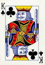 Rei dos Paus de um baralho da Goodall & Son Ltd. jogando cartas, c1940