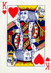 Rei dos Copas de um baralho da Goodall & Son Ltd. jogando cartas, c1940