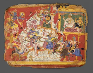 Krishna Combate os Exércitos do Demônio Naraka: Página de um Manuscrito Bhagavata Purana, ca. 1540.