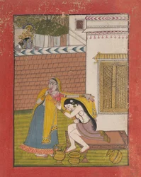 Krishna espionando Radha, ca. 1780-90.