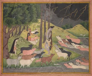 Krishna convocando as vacas, c. 1780-1790.