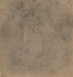 Krishna e Radha em pé sobre um Lotus, no final do século XIX - início do século XX.