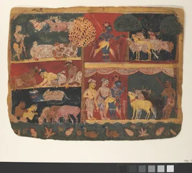 Krishna e os Cowherds: Página de um Bhagavata Purana Disperso..., ca. 1520-30.