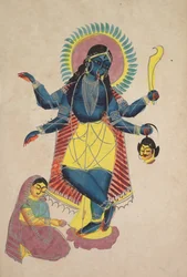 Krishna como Kali adorado por Radha, de 1800.