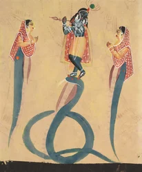 Krishna como Kali adorado por Radha, de 1800.