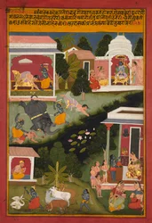 Krishna como o Destruidor de Demônios, página de Surdass Sursagar, c. 1700