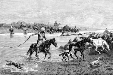 Quirguistão atravessando um rio, Quirguistão, 1895