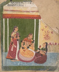 Senhoras em um pavilhão ... de uma guirlanda de modos musicais dispersos da série Ragamala, ca. 1640-50.