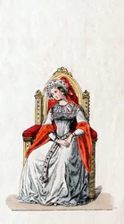 Lady-in-waiting, figurino para peça de Shakespeares, Henrique VIII, século XIX