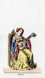 Lady-in-waiting, figurino para peça de Shakespeares, Henrique VIII, século XIX