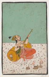 Lady Musician Tocando uma cítara, ca. 1800.