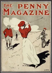 Lady golfista dando uma tacada na capa da 