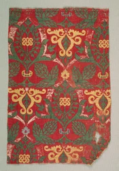 Lampas com folhas de videira e palmette curvas, anos 1400.