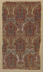 Lampas com arcos de palmette com padrão de parede Alhambra, década de 1300.