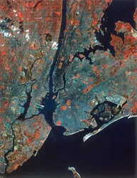 Imagem Landsat de Manhattan, Nova York, EUA, década de 1980
