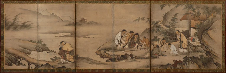 Paisagem: os Sete Sábios do Bosque de Bambu, período Momoyama, 1568-1615.