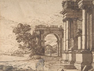 Paisagem com Arquitectura Clássica junto a um Lago, séc. XVII.