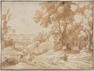 Paisagem com cavaleiros, 1600s.