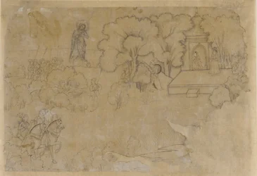 Paisagem com figura da Virgem Maria, séc. XVII.