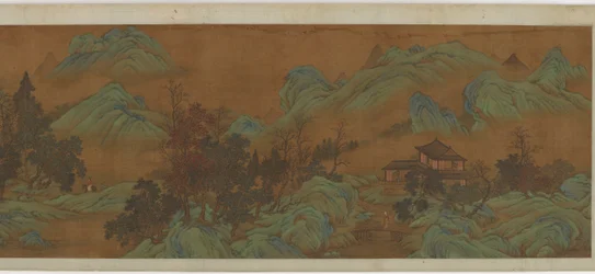 Paisagem com edifícios e viajantes, século XVII.