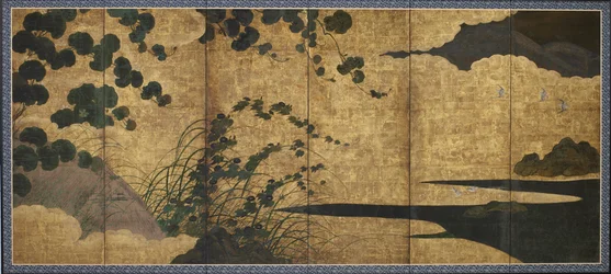 Paisagem com videiras floridas, período Momoyama ou Edo, início do século XVII.