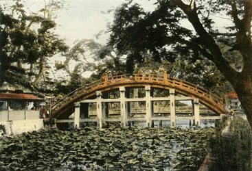 Le Pont Sumiyoshi A Osaka, ponte de Sumiyoshi em Osaka, 1900.